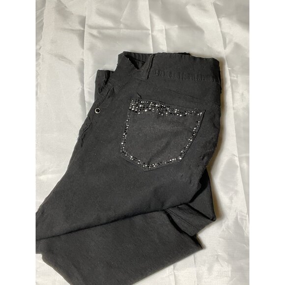 Royalty For You Black Denim Pants Rhinestone Pocket Detail Womens Size 10 - Picture 4 of 11